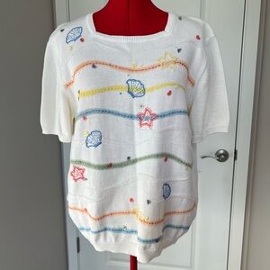 Alfred Dunner White Kids Tee with Colorful Embroidery